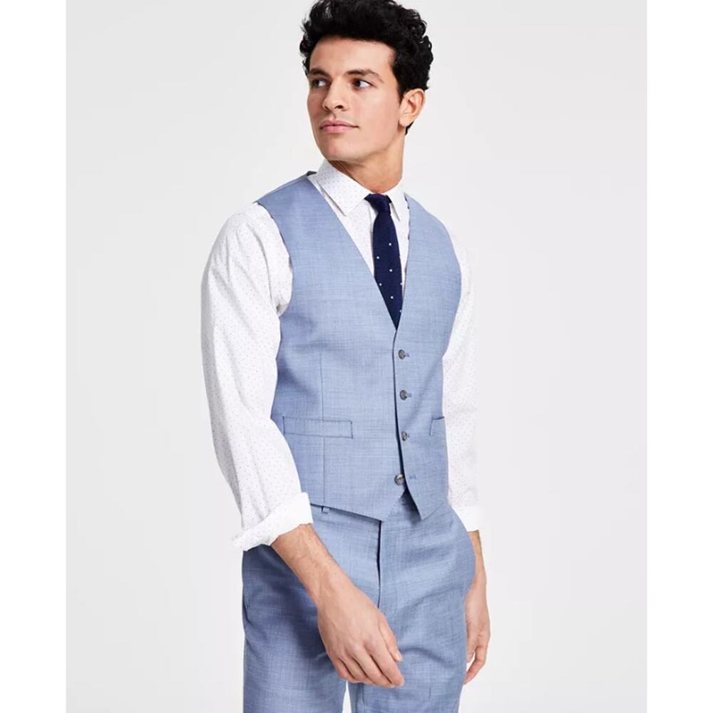 Calvin Klein Men's Light Blue Wool Skinny-Fit Infinite Stretch Suit Vest Size XL
